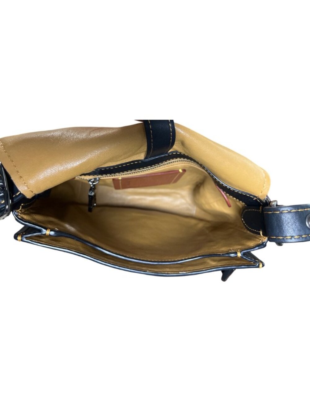 Coach 1941 Black Glove Tan Leather Saddle Shoulder Bag 20115 Yellow-Stitching - Picture 3 of 9